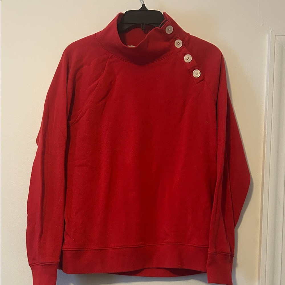 J Crew- 4 Button Vibrant Red Sweatshirt, EUC, Size Large